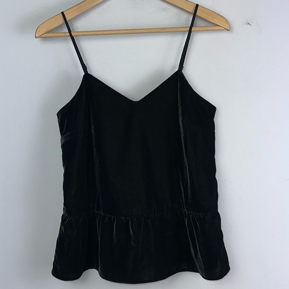 NEW J. Crew Black Velvet Peplum Cami Tank Top Size 2 Layer Lined Soft Dressy - Picture 2 of 16